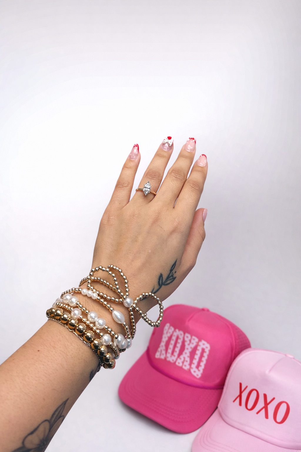 Multi Layer Ball Chain Bead Pearl Bow Bracelet