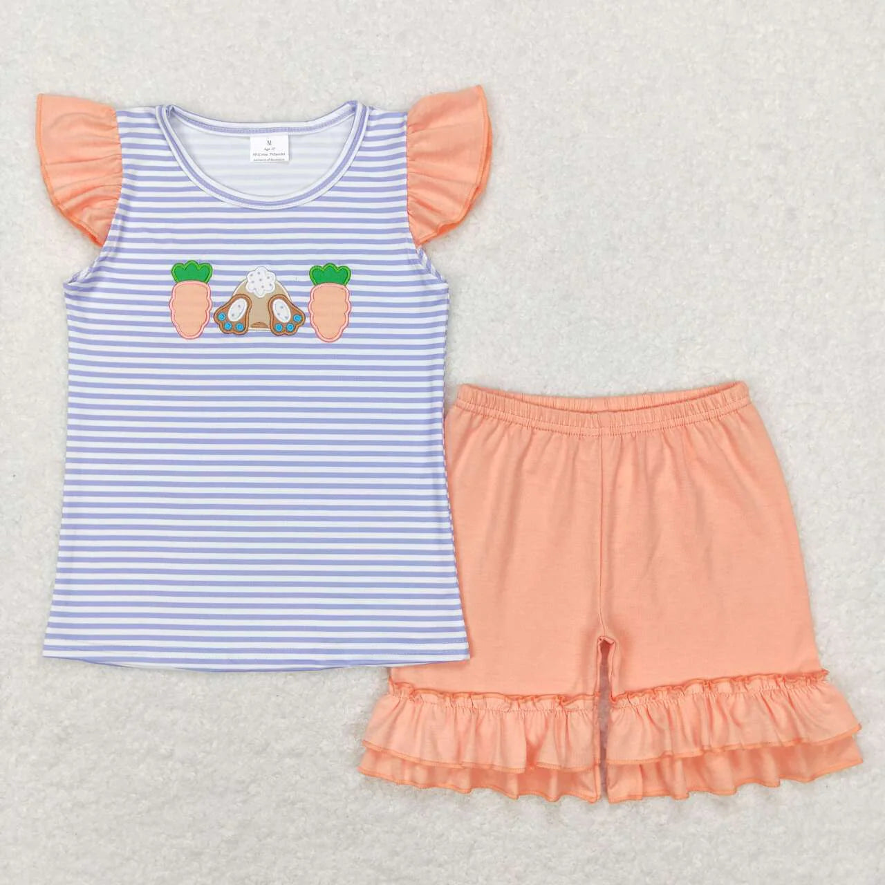 Embroidery Easter Carrot Girl Shorts Set