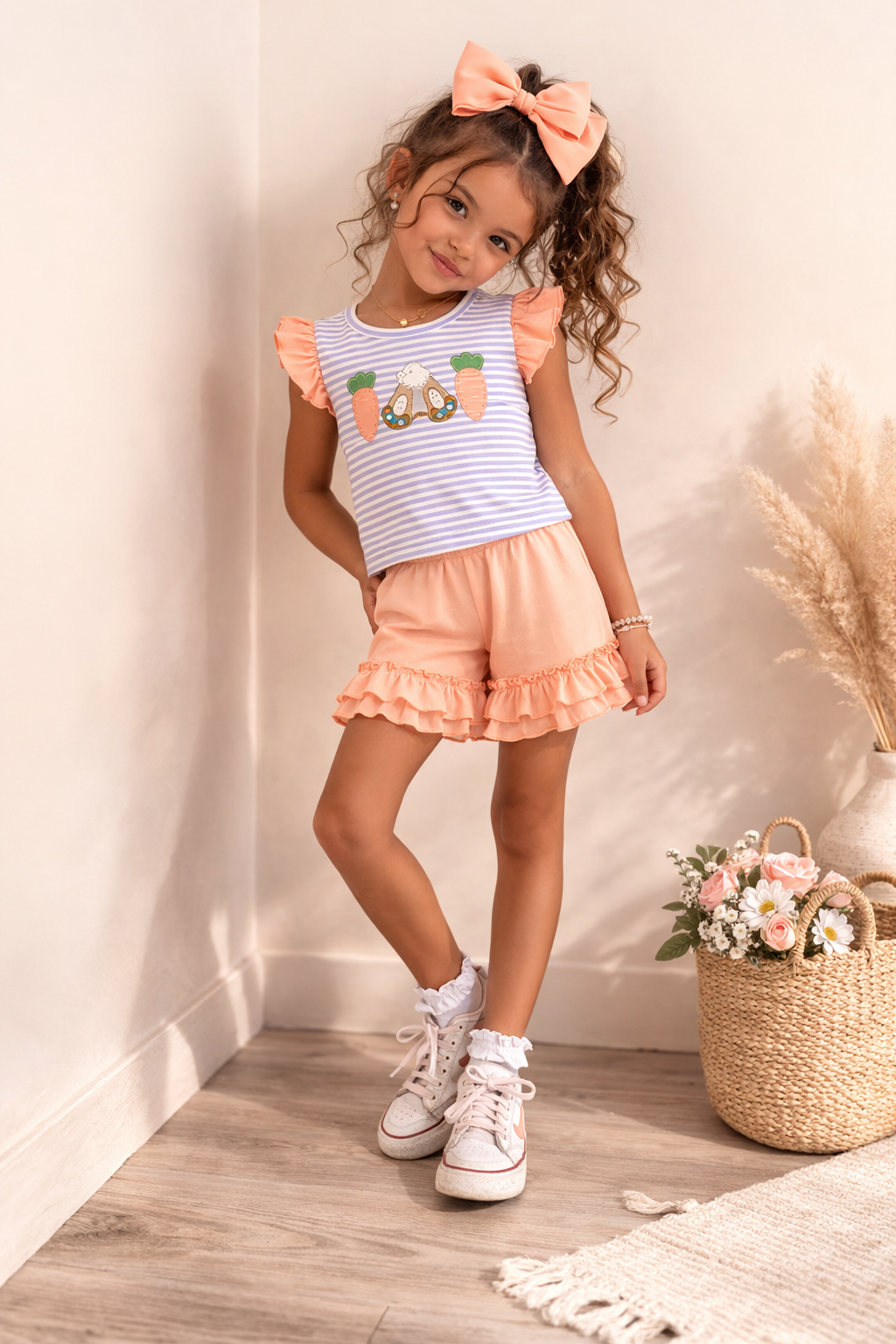 Embroidery Easter Carrot Girl Shorts Set