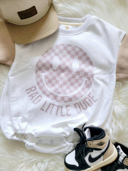 Boys Bubble Romper Rad Little Dude Tan Check