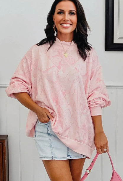 Camo Mock Neck Baggy Sweatshirt | Pink