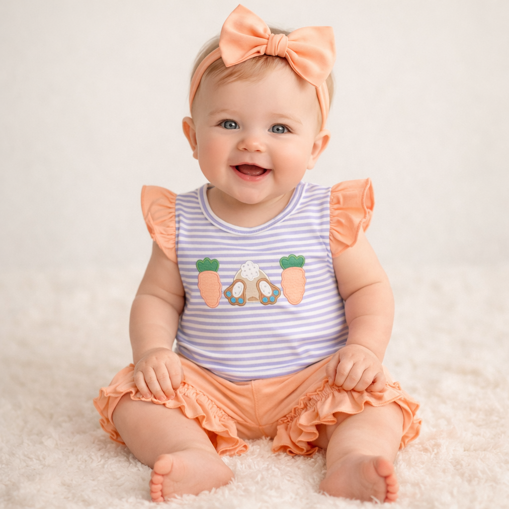 Embroidery Easter Carrot Girl Shorts Set