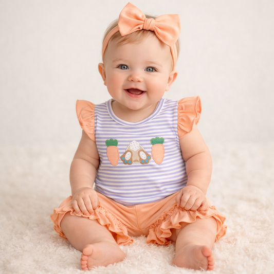 Embroidery Easter Carrot Girl Shorts Set