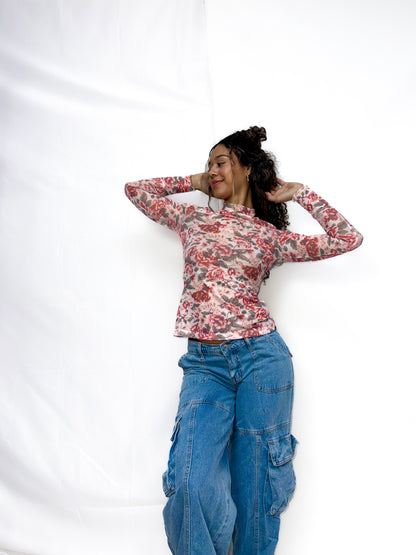 Vintage Rose Mock Neck Top