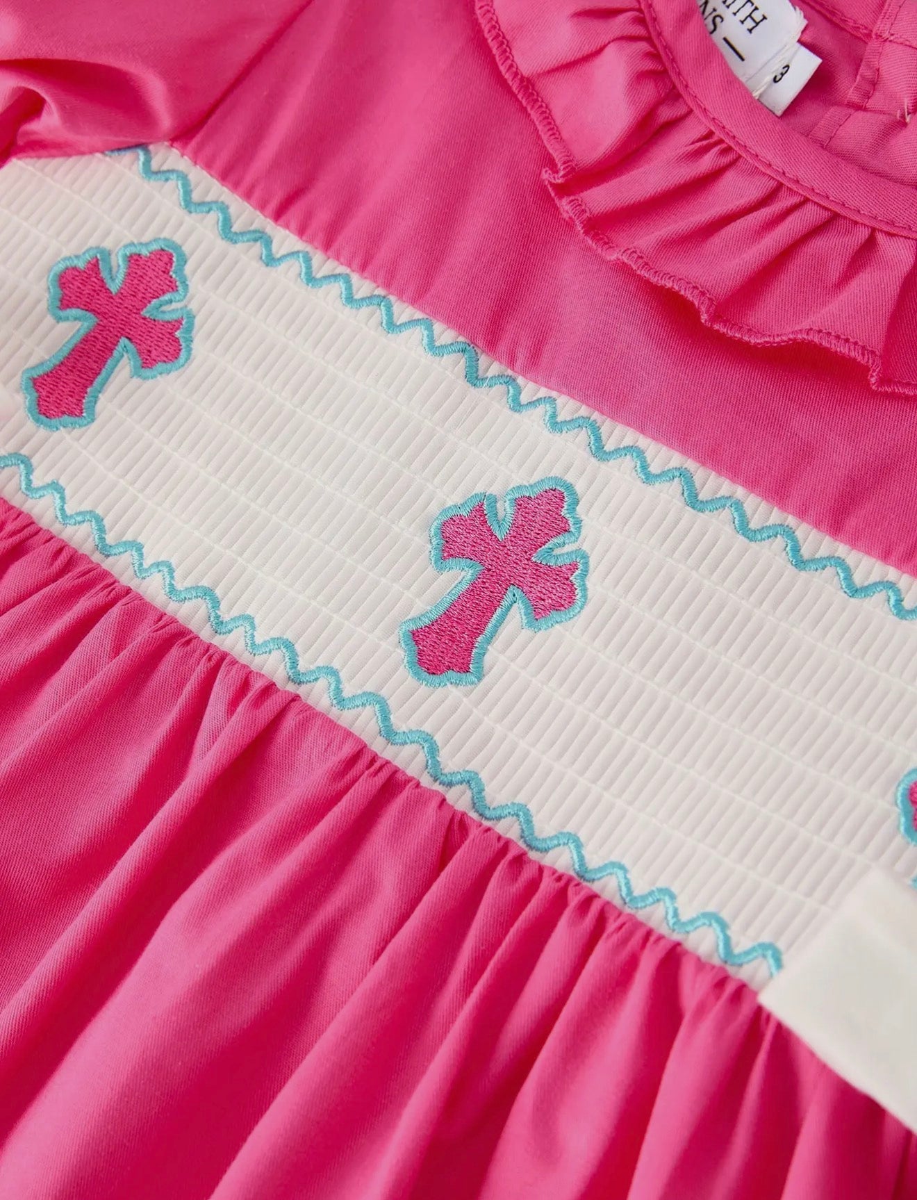 Pink Smocked Church Christ Bishop Christening Bow Girl Dress