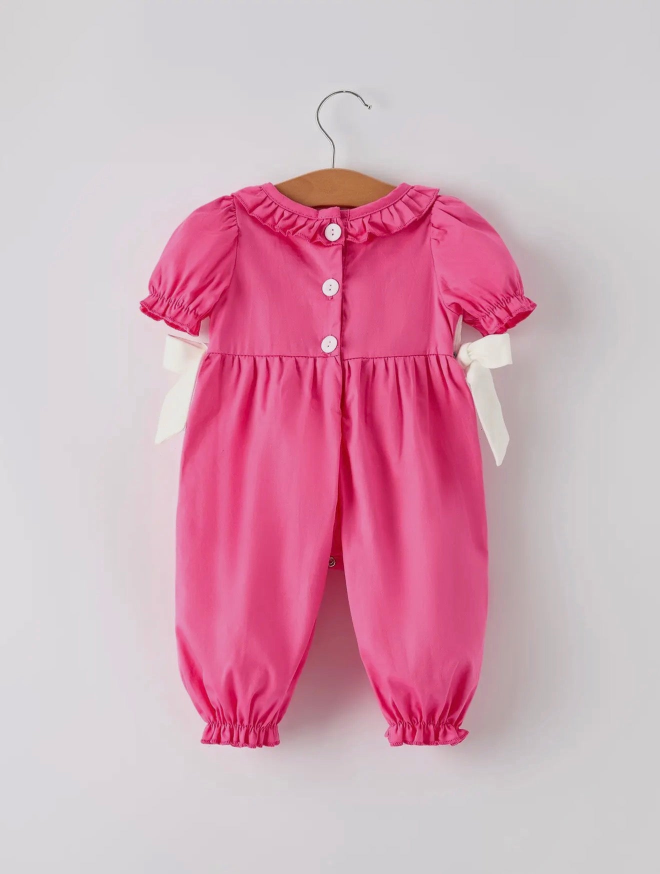 Pink Smocked Church Christ Bishop Christening Bow Baby Girl Romper