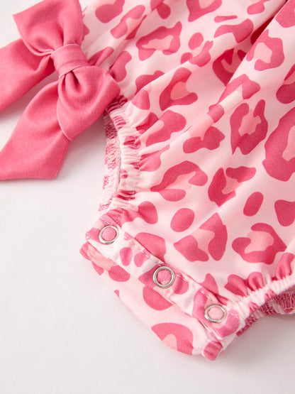 Pink Smocked Church Christ Bishop Christening Leopard Girl Romper