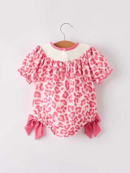 Pink Smocked Church Christ Bishop Christening Leopard Girl Romper