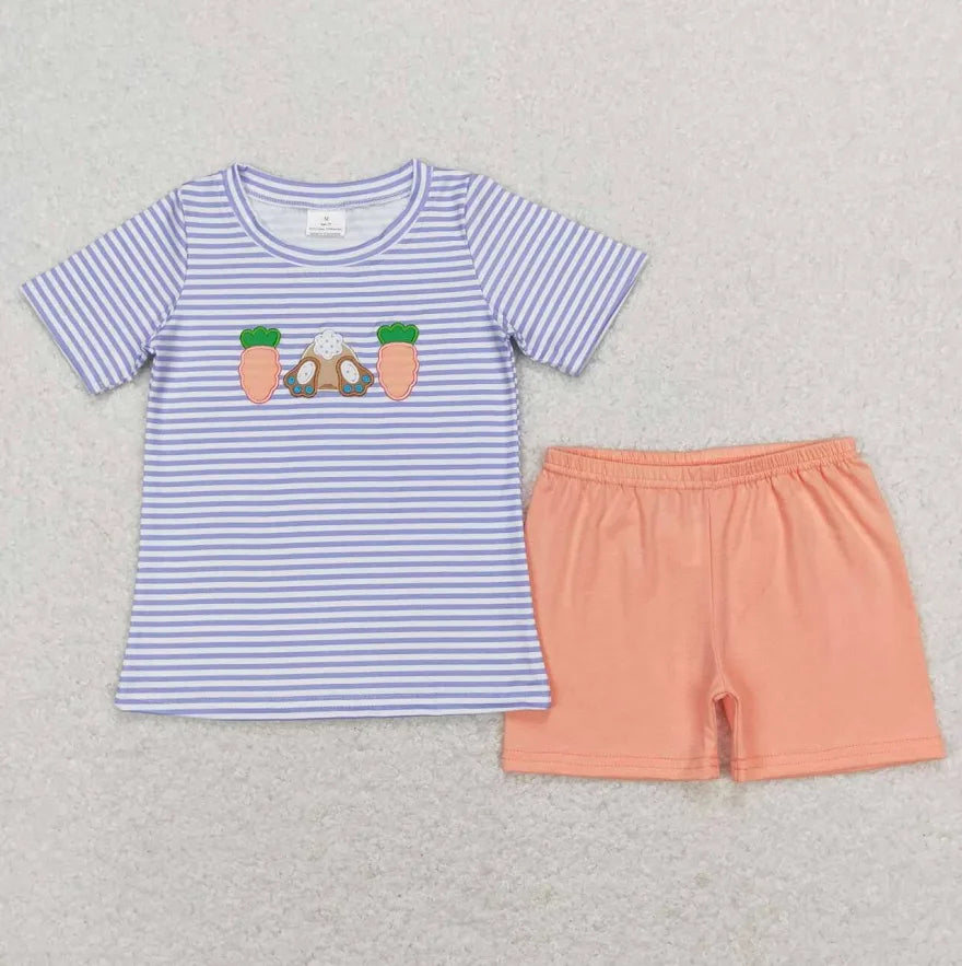 Embroidery Easter Carrot Boy Shorts Set