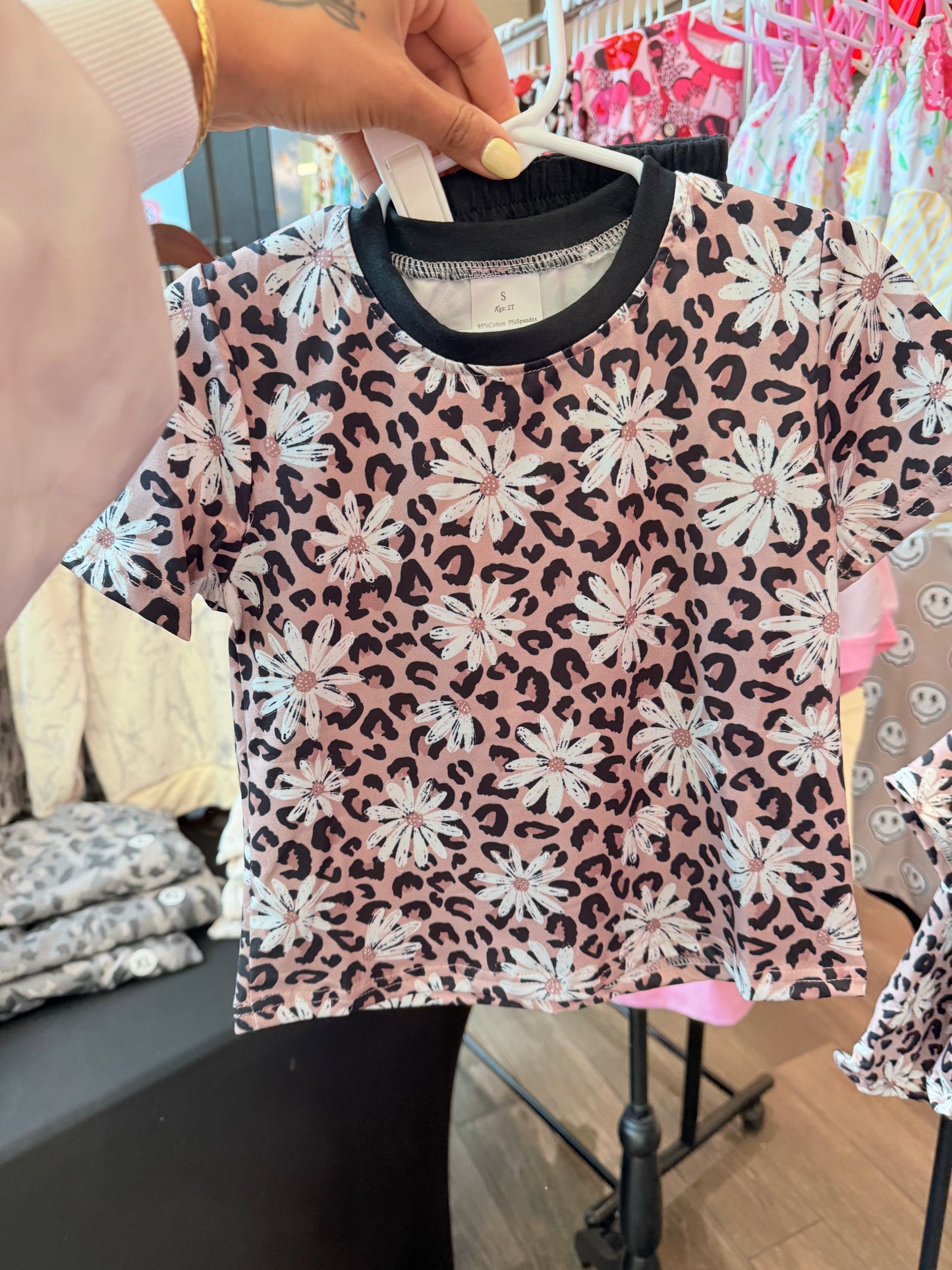 Daisy Leopard Black Girls Shorts Set