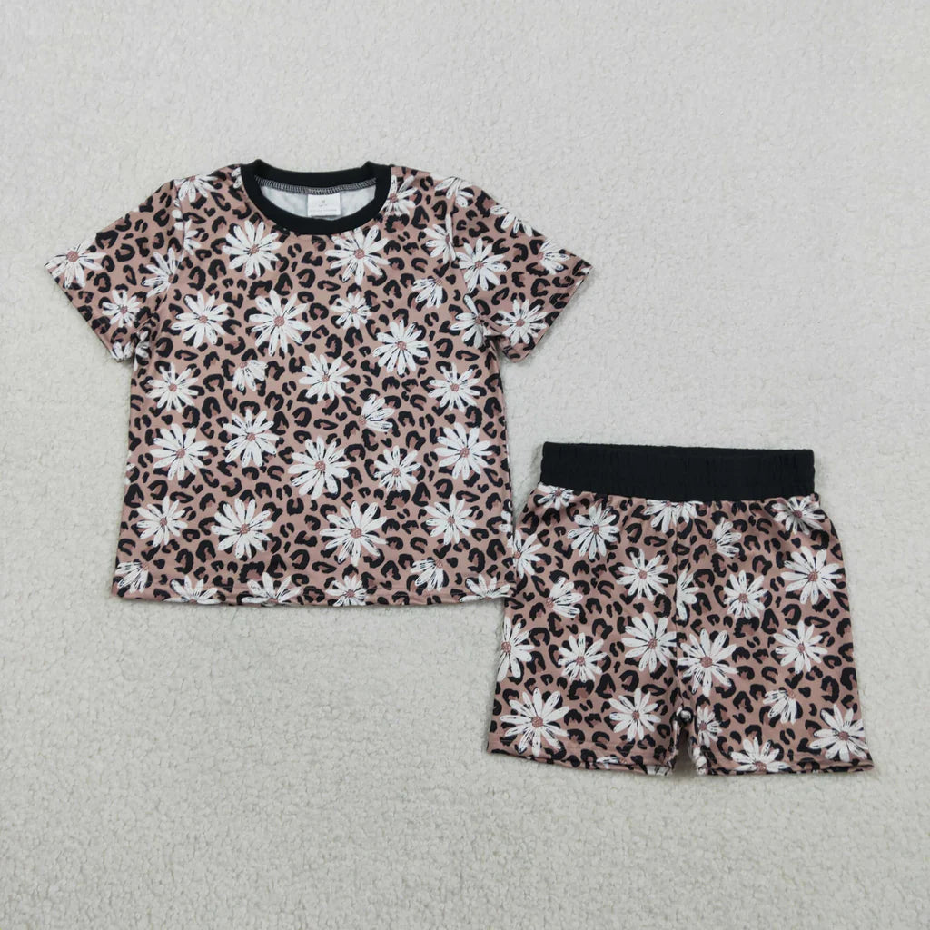 Daisy Leopard Black Girls Shorts Set