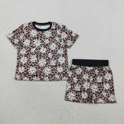 Daisy Leopard Black Girls Shorts Set