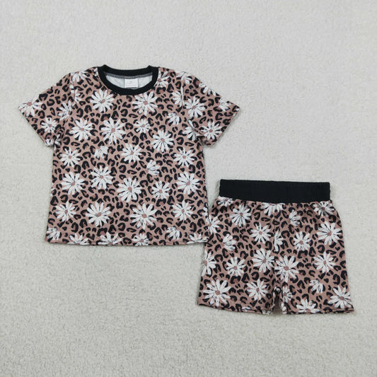 Daisy Leopard Black Girls Shorts Set