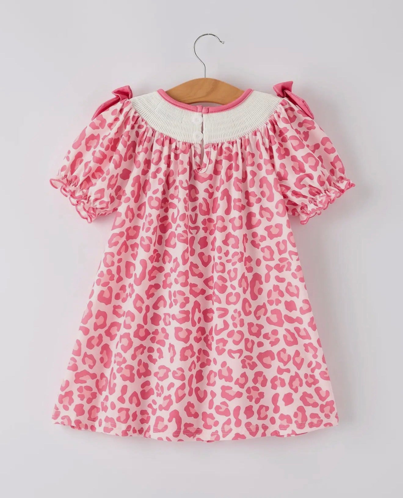 Pink Smocked Church Christ Bishop Christening Leopard Girl Dress