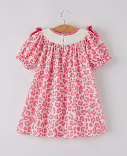 Pink Smocked Church Christ Bishop Christening Leopard Girl Dress