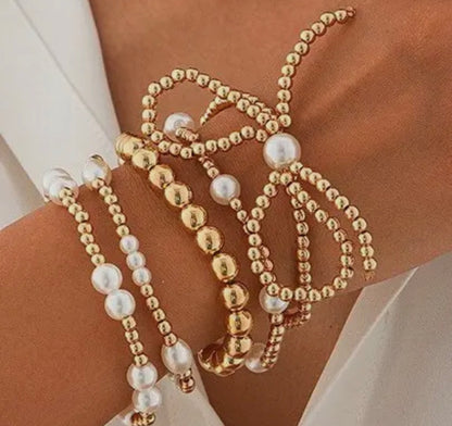 Multi Layer Ball Chain Bead Pearl Bow Bracelet