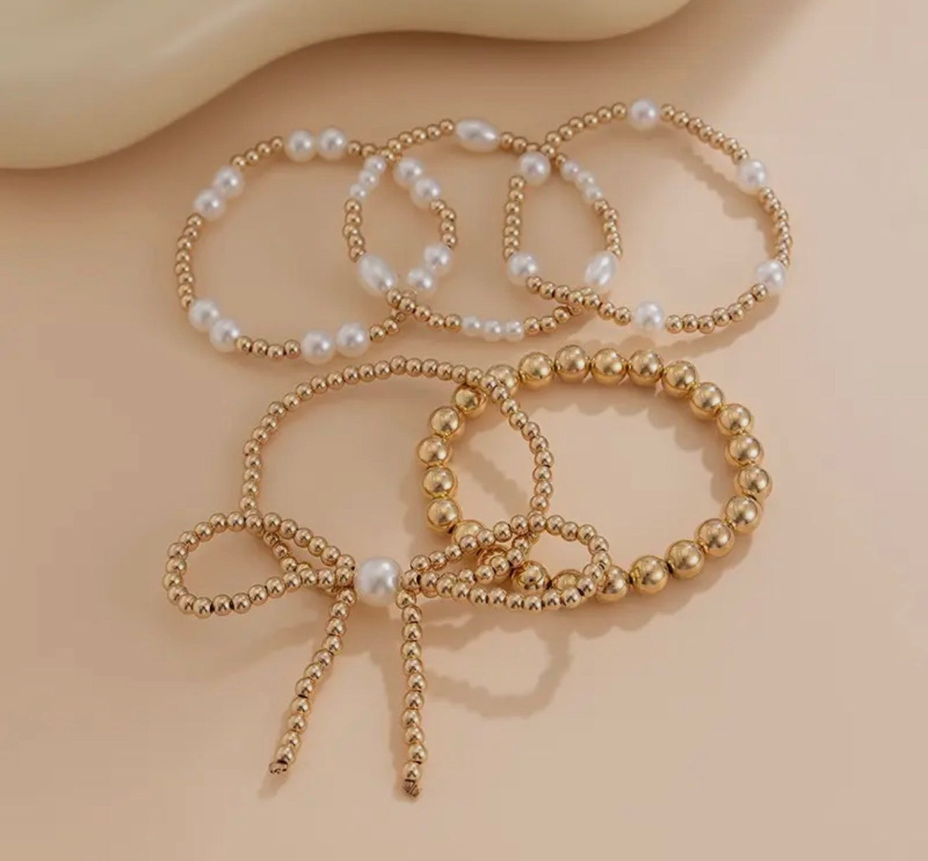 Multi Layer Ball Chain Bead Pearl Bow Bracelet