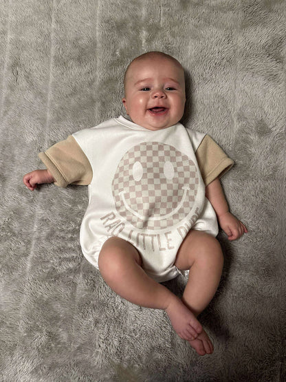 Boys Bubble Romper Rad Little Dude Tan Check
